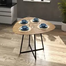 Mesa Orgânica Metal e Madeira Modelo Palheta Oval Estilo Sofisticado Industrial Moderno de Cozinha e Sala de Jantar