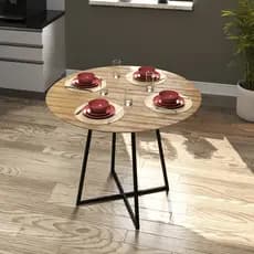 Mesa 90x90 Redonda Compacta Para Sala De Jantar Acabamento Lâmina Preto Estilo Industrial Moderna Mod: Stati