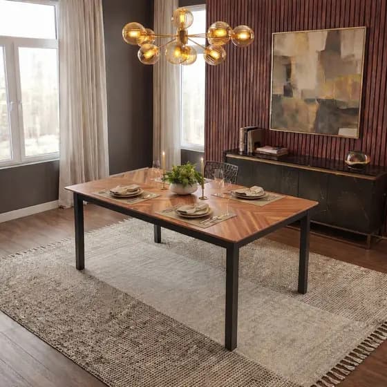 Mesa Chevron 116x88 para Sala de Jantar Cozinha com Estrutura Preta e Design Industrial Moderno Ideal para Área Gourmet