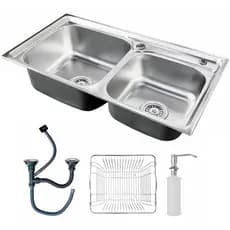 Cuba Pia Gourmet Dupla Prata Cozinha Aço Inox C/Acessórios Brinovar 78x43