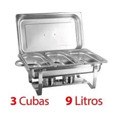 Rechaud Retangular 9 L Com 3 Cubas 1/3 Banho Maria Brinovar