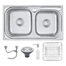 Cuba Dupla Pia Cozinha Gourmet 68x39cm Completa Com Acessórios Aço Inox Prata Brinovar