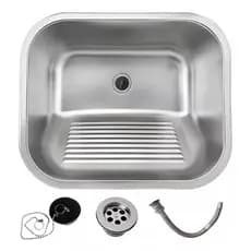 Tanque Inox Lavanderia 45x45 Escovado Completo Com Válvula Brinovar