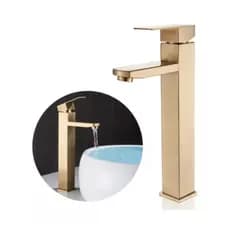 Torneira Banheiro Lavatório Bica Alta Metal Inox Dourada