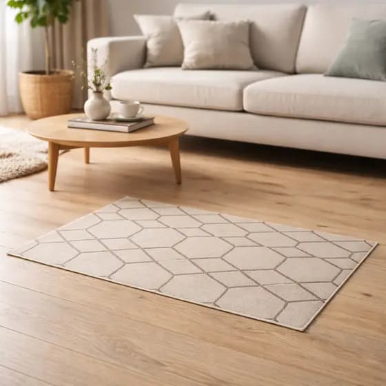 Tapete Decorativo Geométrico Hexagonal Bege 50x80cm Antiderrapante Lavável Moderno Sala Cozinha