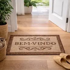 Tapete de Entrada Bem-Vindo Marrom Rústico Antiderrapante, Resistente e Decorativo