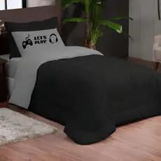 Kit 3 Peças Edredom Solteiro Microfibra Com Fronha Estampada e Porta-Travesseiro