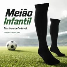 Meião Futebol Infantil 24 ao 29 Preto macio e confortavel preto liso Promoção