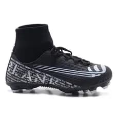 Chuteira Campo Cano Alto Modelo Botinha Preto Branco com Solado Tachão Costurado 34 ao 44 CR7