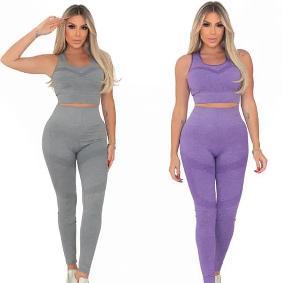 Kit 2 Conjunto Esportivo Zero Transparência Legging E Cropped Virginia