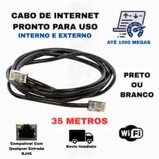 Cabo De Rede Branco ou Preto RJ45 1GB Internet Pc Notebook Roteador Smart Tv Video Games 35 Metros