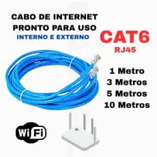 Cabo De Rede Azul RJ45 CAT6 Internet Pc Notebook Roteador Smart Tv Video Games 1/3/5/10 Metros