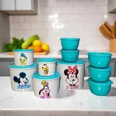 Kit de mantimentos plástico 5 peças Decorados  + 5 potes redondos Bowl para cozinha