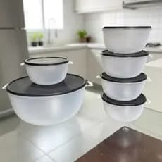 Kit Potes Plástico 5 Bowl 1000 ml e Mais1 Bowl 5800 ml Transparente Com Tampa , podem ir ao freezer ,micro-ondas