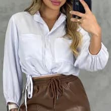 camisa social cropped feminina de manga 7/8 ,Botões Frontais, Moda Casual  e social.