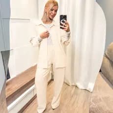 CONJUNTO SOCIAL ELEGANTE FEMININO CAMISA MANGA LONGA E CALÇA PANATLONA DE  ALFAITARIA SENSORIAL PREMIUN