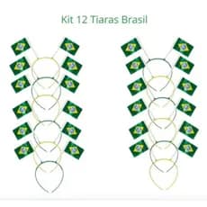 Kit 12 Tiara Bandeirinha Brasil Copa Festa Torcida