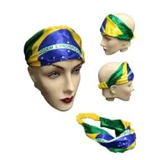 Bandana Badeira Brasil Com Elástico Tecido Festa Copa Do Mundo