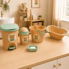 Kit Banho Bebê Completo Banheira Balde Lixeiras Copo Saboneteira