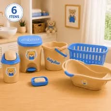 Kit Banho Bebê Completo Banheira Balde Lixeira Cesto