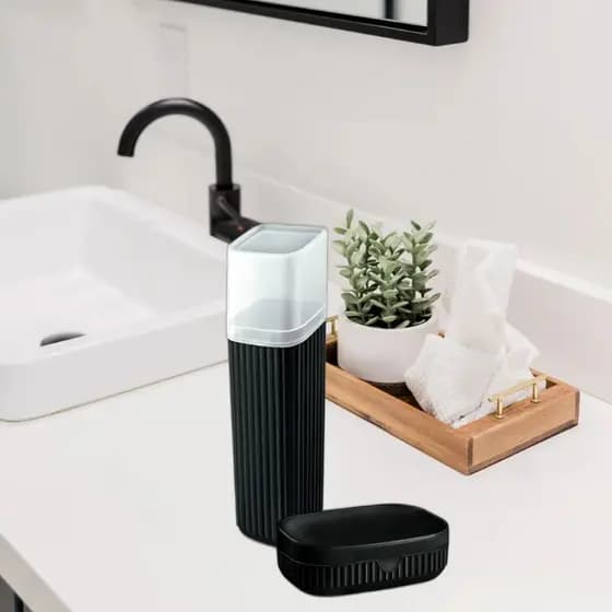 Kit Viagem  Estojo Porta Escova Com Saboneteira Para Banheiro Preto
