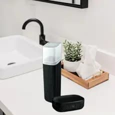 Kit Viagem  Estojo Porta Escova Com Saboneteira Para Banheiro Preto