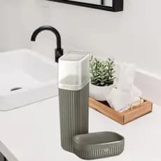 Kit Viagem  Estojo Porta Escova Com Saboneteira Para Banheiro Cinza