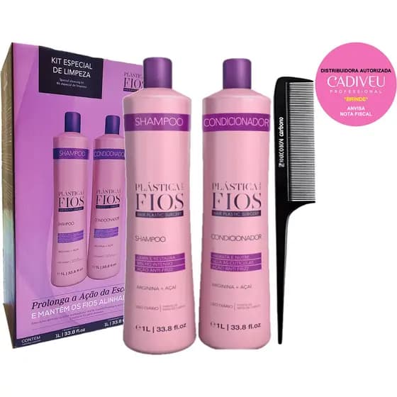 Kit Plástica dos Fios Shampoo 1 litro e Condicionador 1 litro Original + Brinde Cadiveu