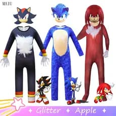 Macacão de Fantasia de Cosplay de Super Sonic The Hedgehog para Crianças Meninos Fantasia de Halloween Vermelho Azul Pre
