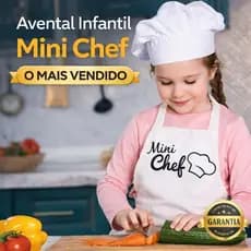 Avental Infantil Mini Chef Branco Proteção Conforto Praticidade Temático Culinária
