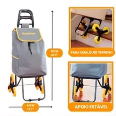 Carrinho de Carga 3 Rodas 40Kg Sobe Escadas com eixo triangular, ideal para vovó e vovô