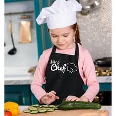 Avental Infantil Preto Mini Chef Protecao Conforto Design Moderno Infantil