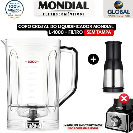 Copo do Liquidificador Mondial Sem Tampa  com Filtro Modelo L1000 L1100 L1200 Preto