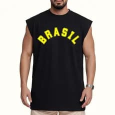 Regata Oversized Estampada Brasil Letras Garrafais  - Blusão de Treino e Academia 100% Aldodão Premium