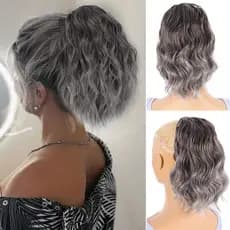 Senhoras trança cabelo encaracolado corda cinza rabo de cavalo novo produto ondulação de água peruca