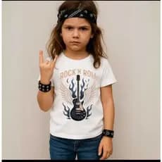 Camiseta Infantil Rock Roll Guitarra Unissex 100% Algodão