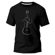 Camiseta Chapéu e Violão Adulto Unissex Musica 100% Algodão