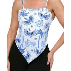 Blusa Lenço Estampado de amarração Feminina Verão Tropical  Fresquinha Estilosa Alça Ajustável