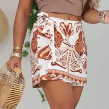 Short Saia Estampada com elástico, amarração