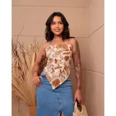 Blusa Lenço, Estampada com Alça Ajustável elástico nas costas blusa triangulo
