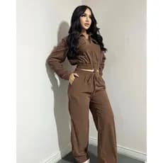 Conjunto Feminino veludo cotele, Calça Pantalona e Blusa Manga Longa