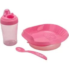 Kit Refeição Infantil Prato Copo E Talher Rosa Kuka