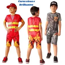 Fantasia Policial Infantil Menino E Fantasia Bombeiro Infantil Menino Com Boné Infantil