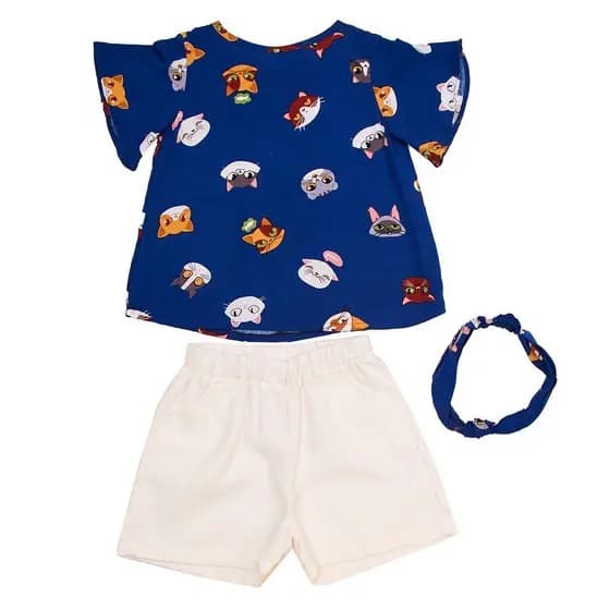 Kit Conjunto Shorts E Bata Estampada E Faixa De Cabelo