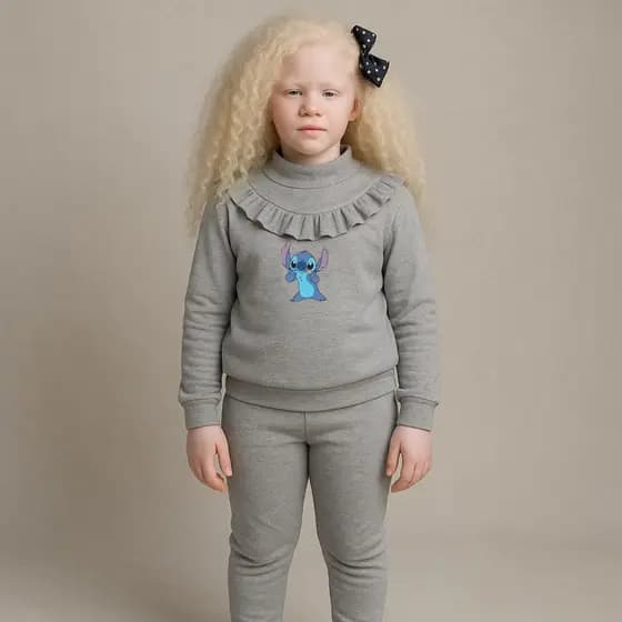 Conjunto Infantil Moletom Lãzinha Calça e Suéter com Estampa do Stitch Dando a Língua
