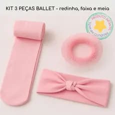 Kit Meia Calça Fina Faixa e Redinha de Ballet para Cabelo