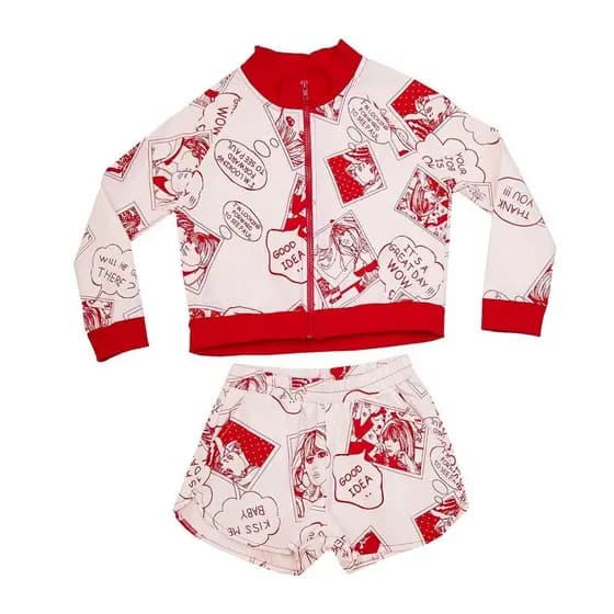 Conjunto Bomber e Shorts Estampa HQ Vermelha