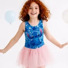 Body Infantil Azul Stitch Estampa Digital | Roupa de Criança Estrela para Menina | Suplex Personagem Disney