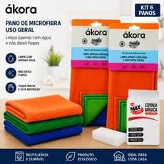 Kit 6 Unidades Panos Mágico Microfibra Flanela Uso Geral Akora Brasil Para Limpeza
