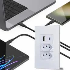 Tomada carregador embutir 4x2 parede USB C turbo iphone samsung xiaomi USB parede